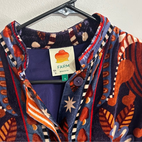 Farm Rio Nature Beauty Blue Scarf Short Dress In Blue Multi - Size S - Picture 6 of 7